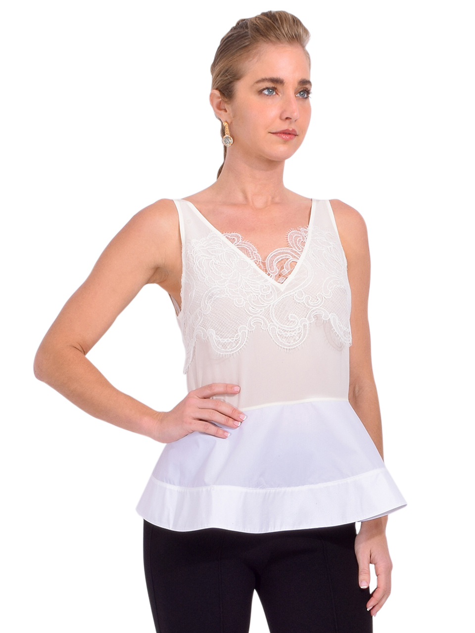 3.1 Phillip Lim Chiffon Peplum Tank with Lace in Ivory Side View 