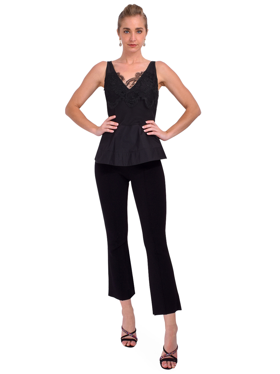 3.1 Phillip Lim Chiffon Peplum Tank with Lace in Black Full Outfit 
