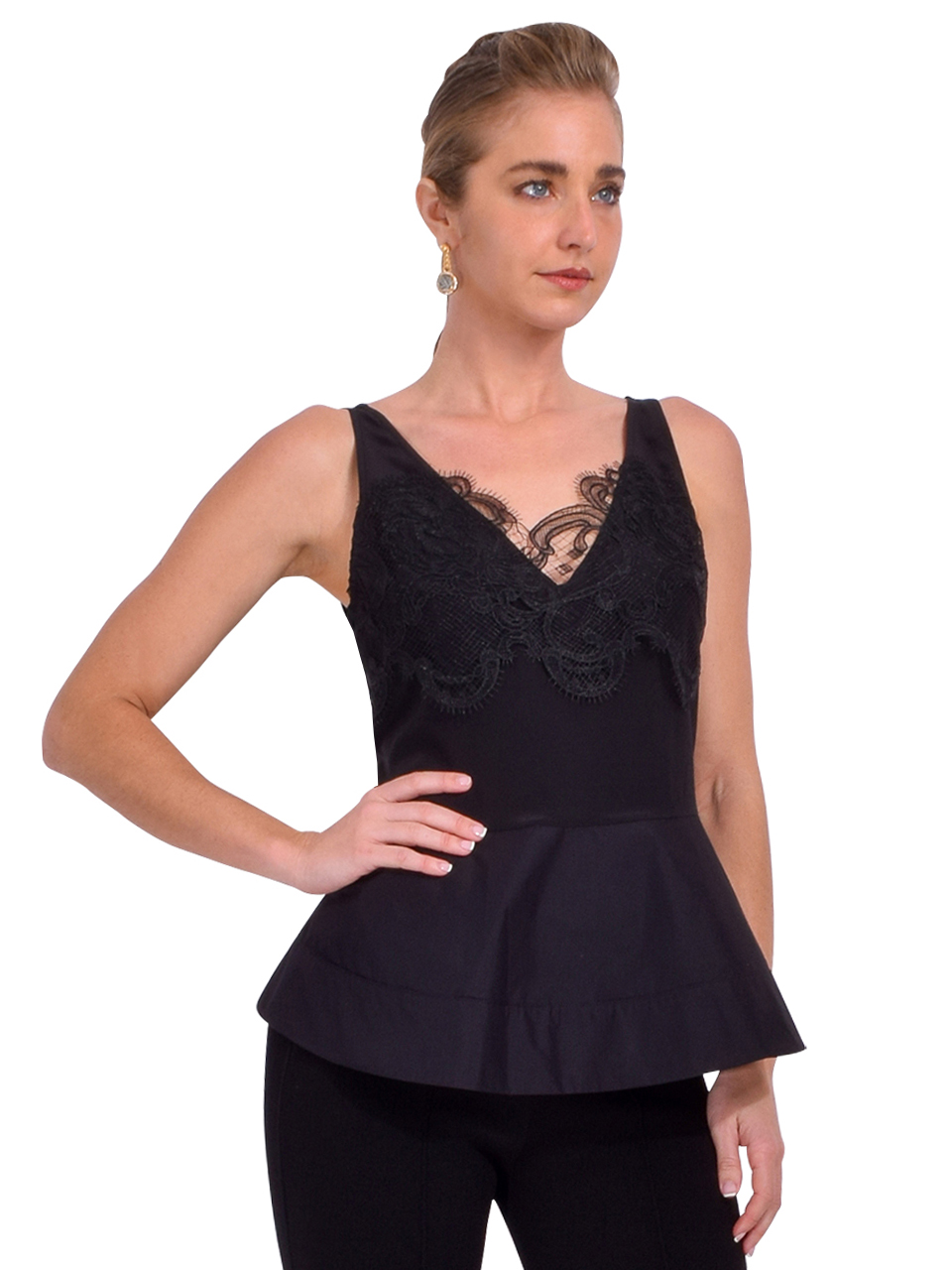 3.1 Phillip Lim Chiffon Peplum Tank with Lace in Black Side View 
