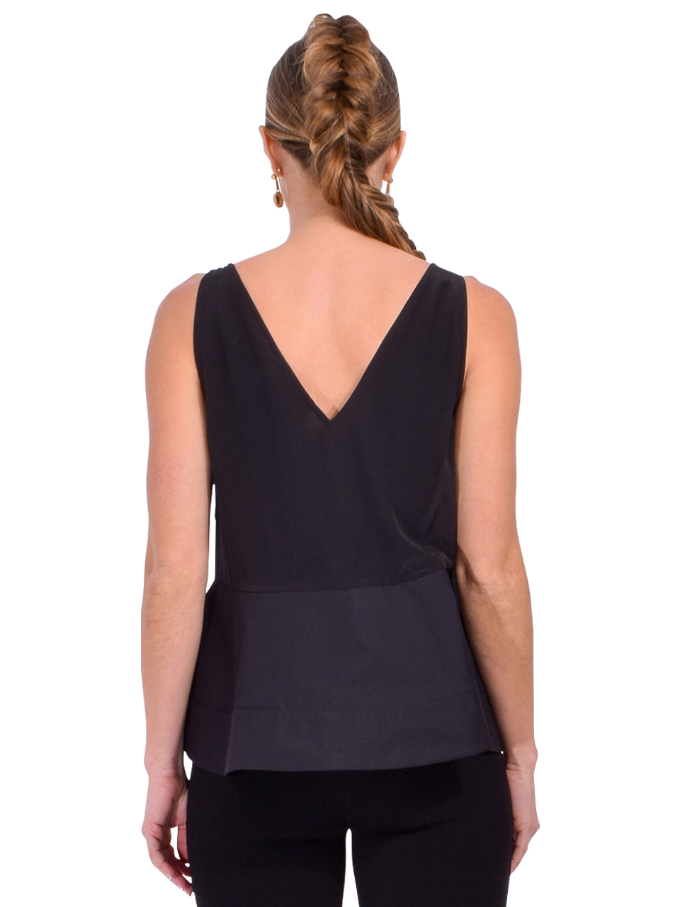 3.1 Phillip Lim Chiffon Peplum Tank with Lace in Black Back View 