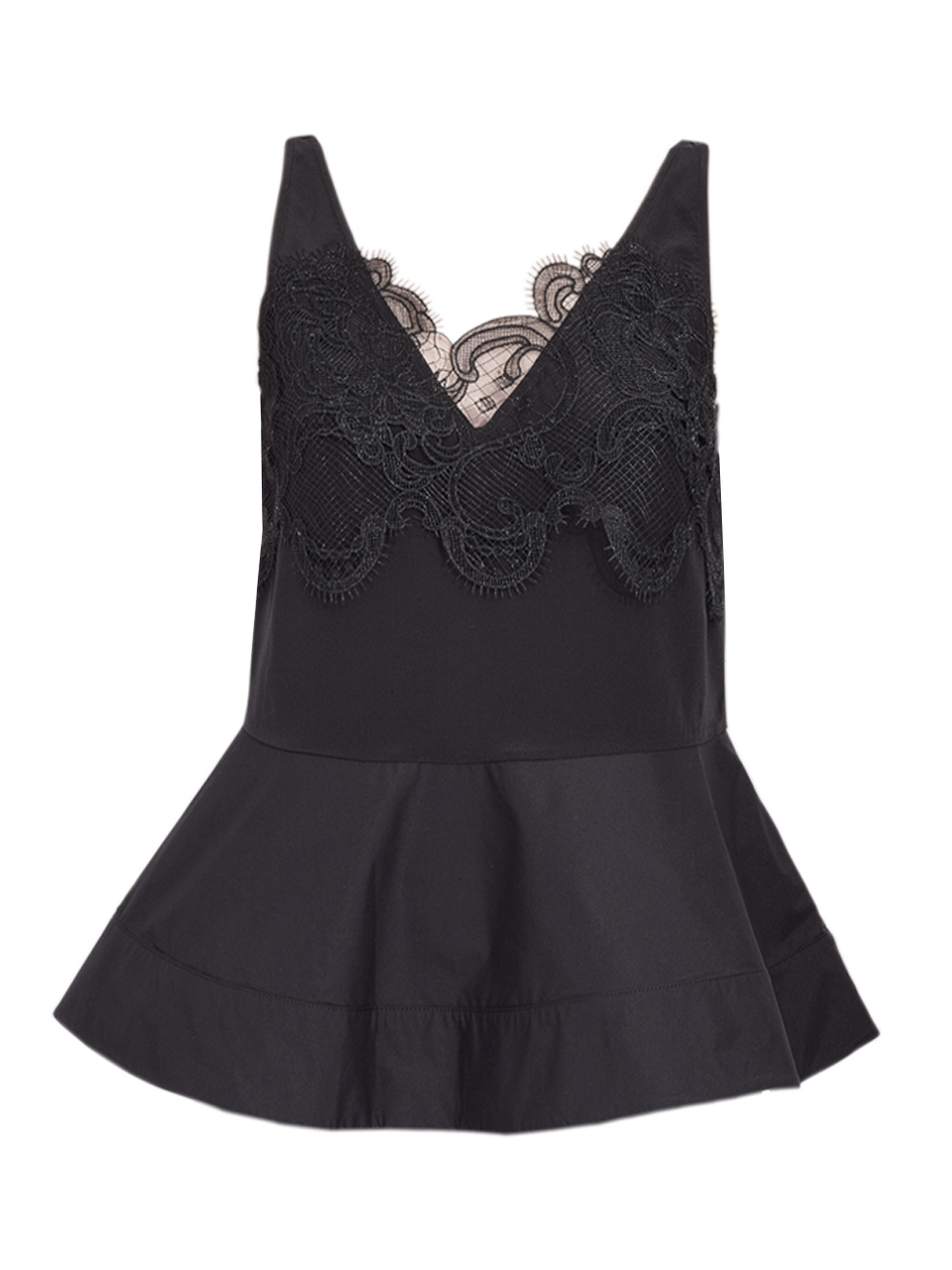 3.1 Phillip Lim Chiffon Peplum Tank with Lace in Black Product Shot 