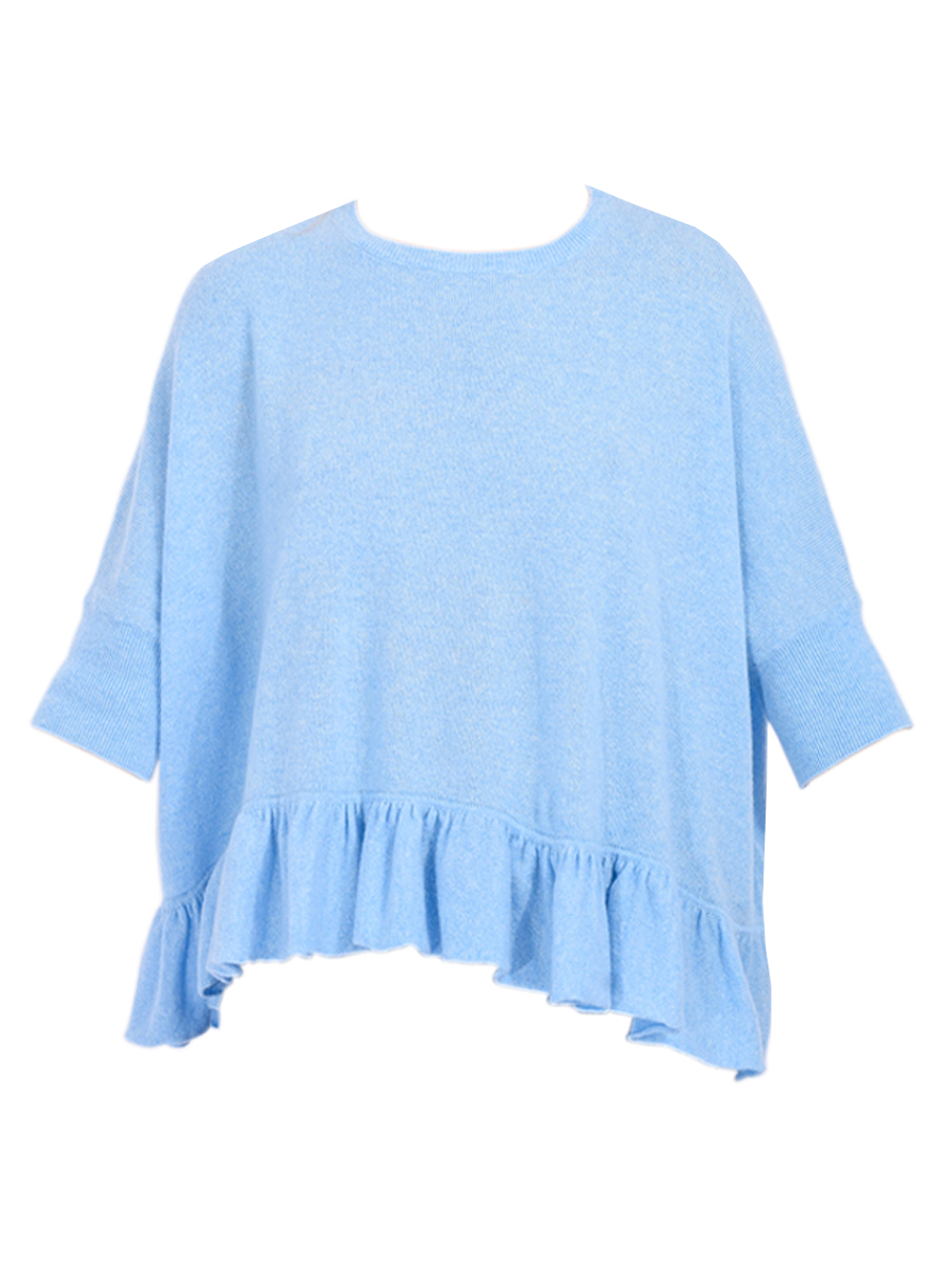 Minnie Rose Cashmere Crew Cropped Pow Wow with Ruffle in Cameo Blue Product Shot 