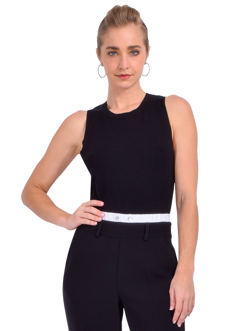 Minnie Rose Viscose Crew Tank in Black Front View 