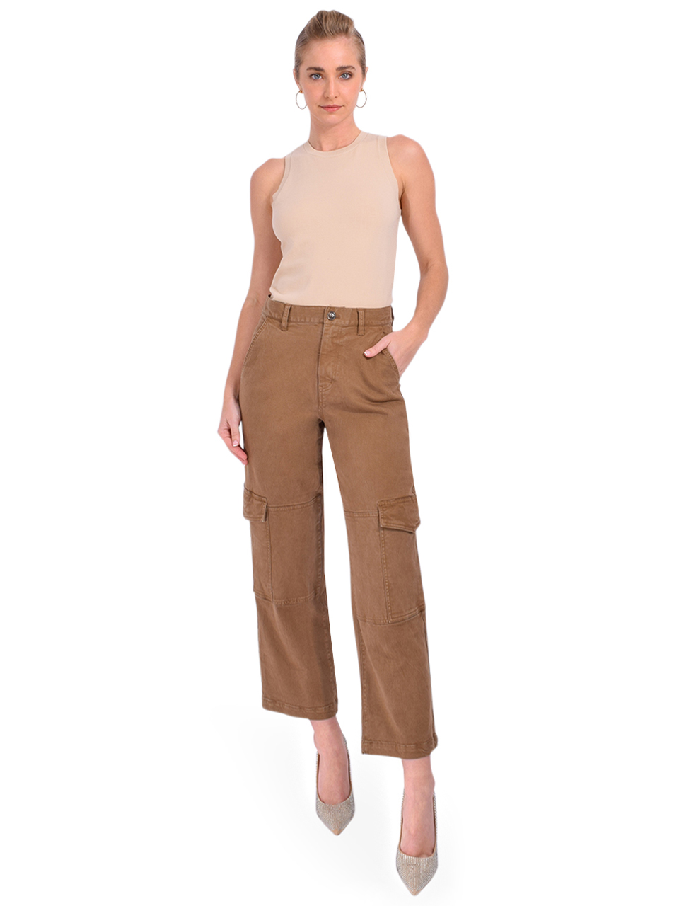 Minnie Rose Viscose Crew Tank in Brown Sugar Full Outfit 
