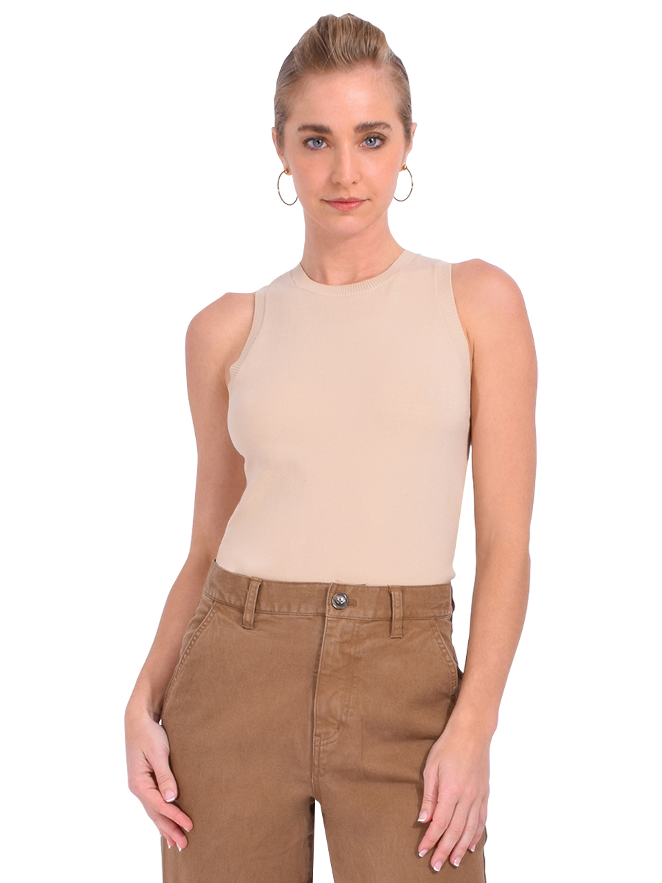 Minnie Rose Viscose Crew Tank in Brown Sugar Front View 