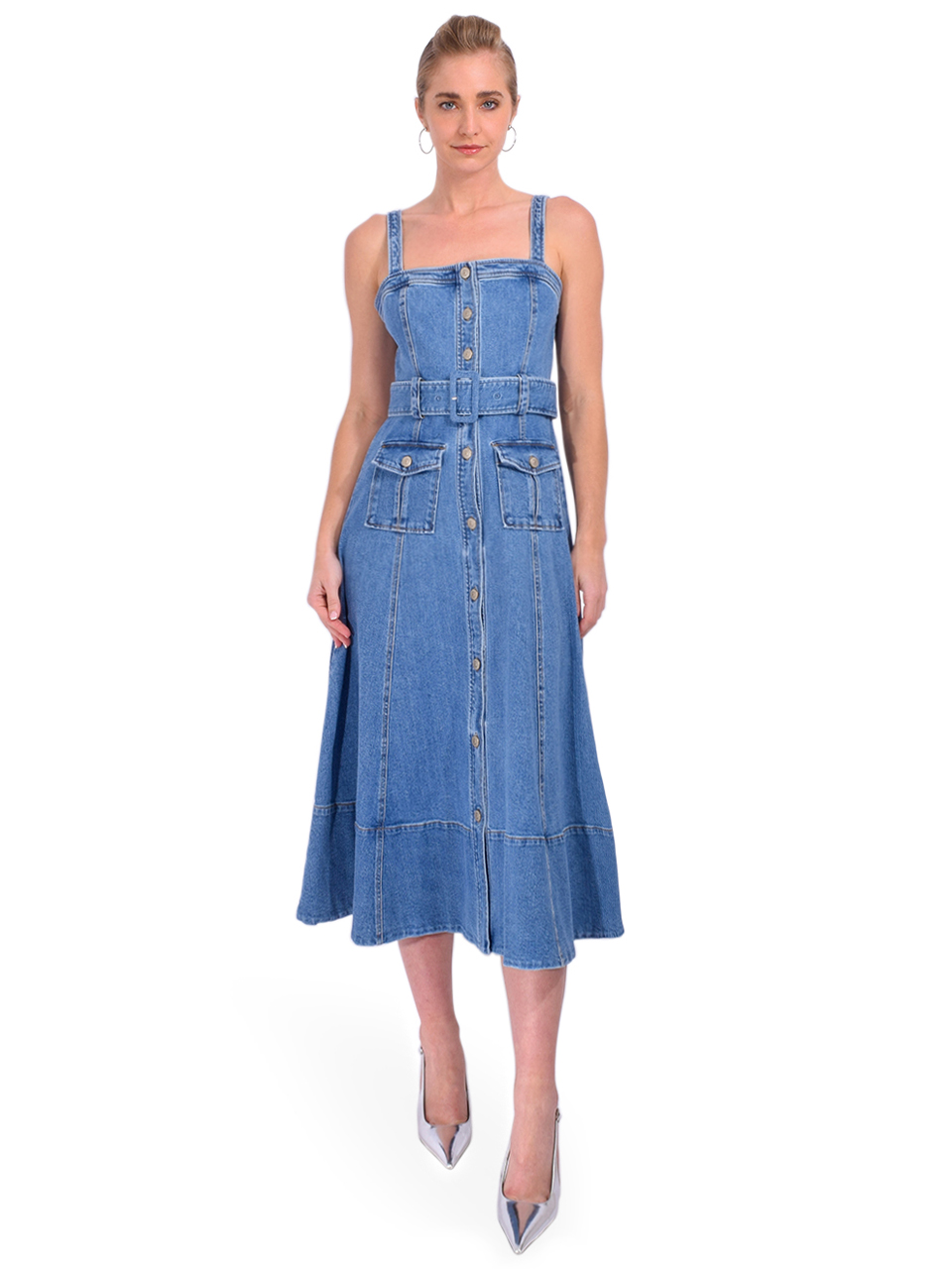 Cinq a Sept Denim Vega Dress in Blue Haze Front View 1