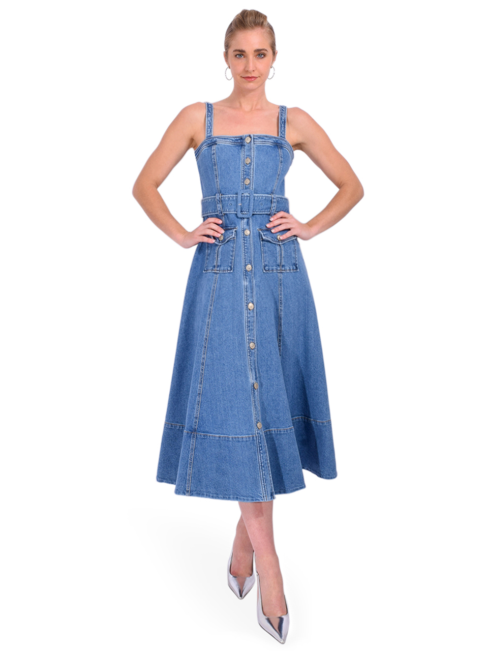 Cinq a Sept Denim Vega Dress in Blue Haze Front View 2