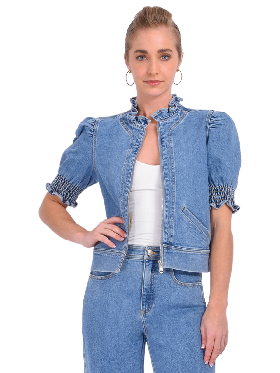 Cinq a Sept Anabella Jacket in Blue Haze Front View 