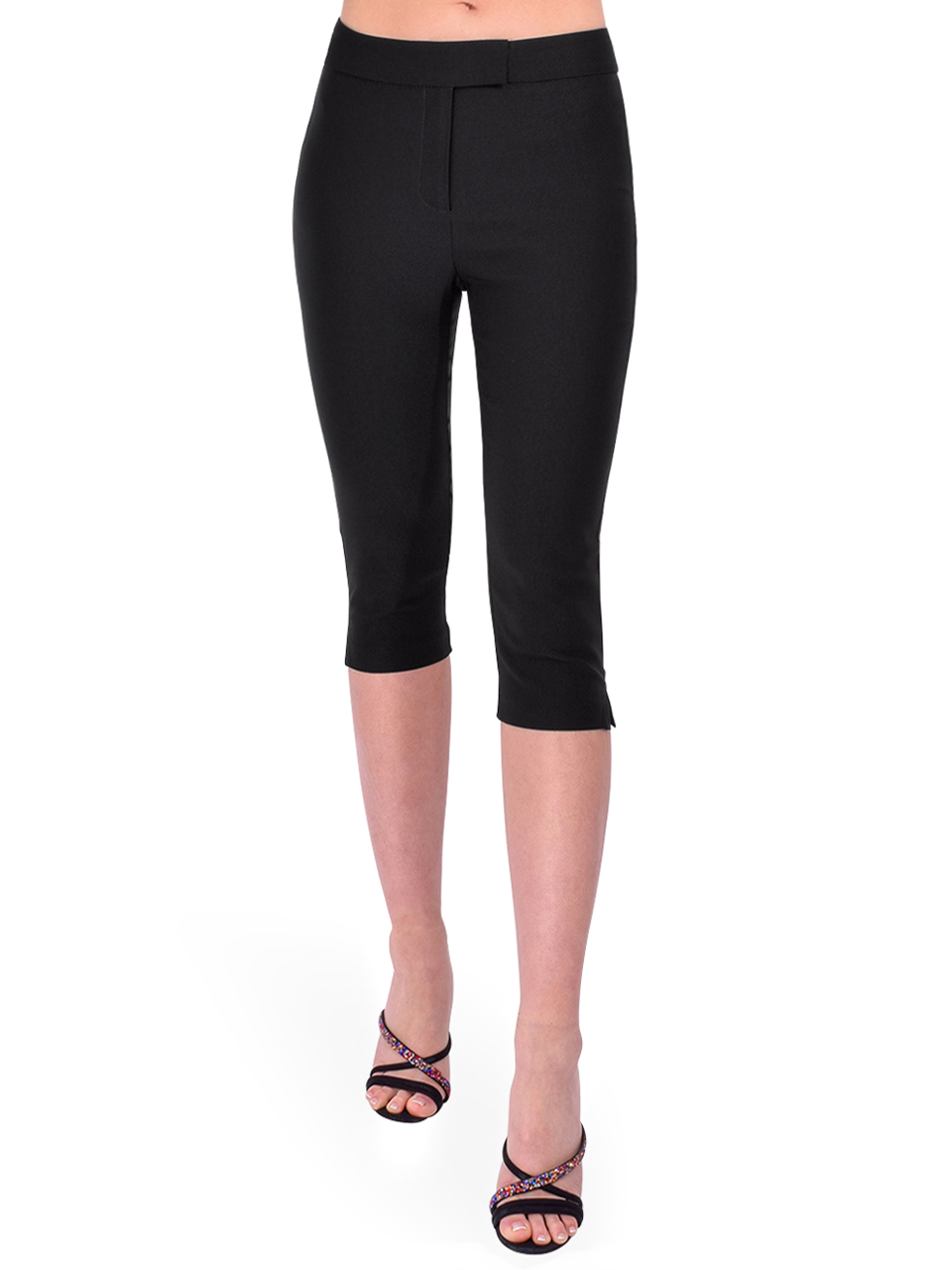 LAMARQUE Celine Stretch Twill Capri in Black Front View  LAMARQUE Celine Stretch Twill Capri in Black Front View