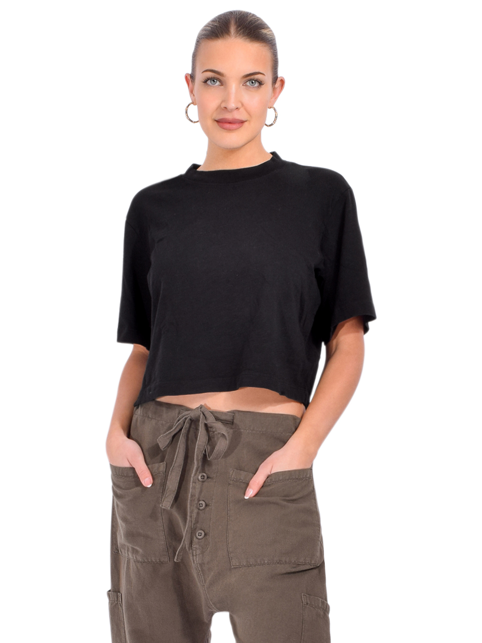 Cotton Citizen Tokyo Crop Tee in Jet Black Front View 