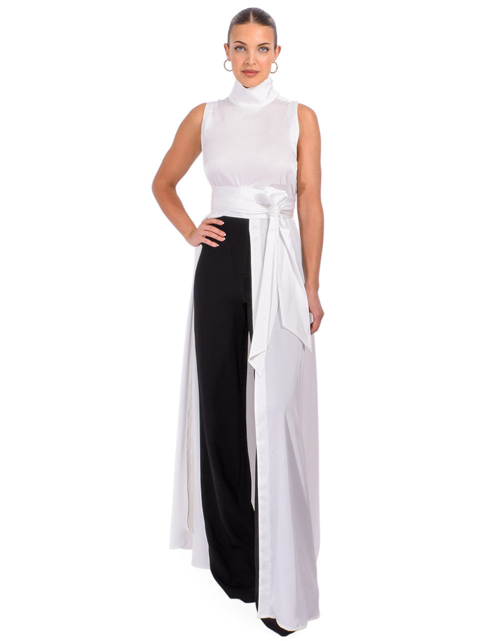 Alberto Audenino Nova Gilet Top with Sash Belt in White Front View 1