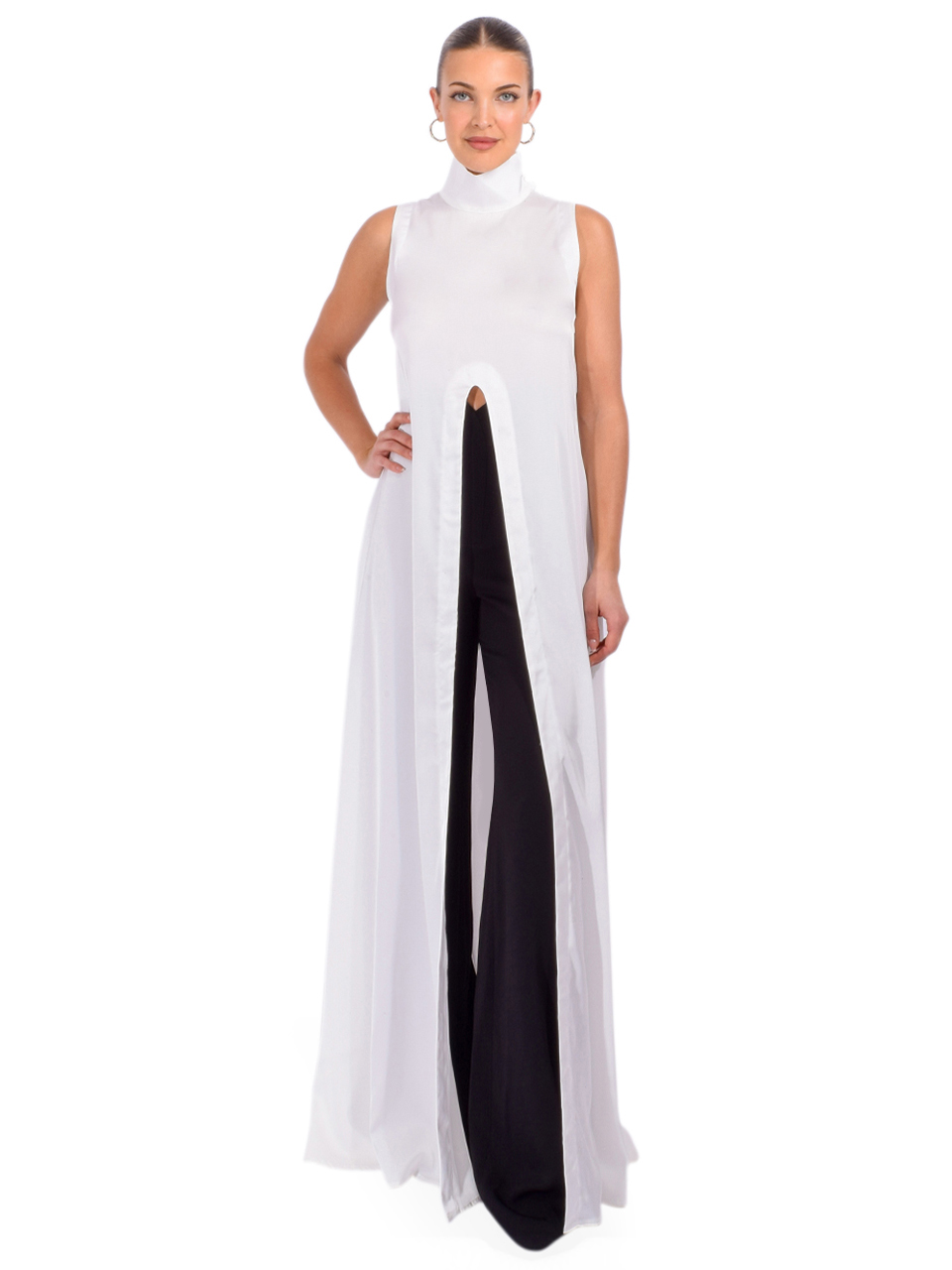 Alberto Audenino Nova Gilet Top with Sash Belt in White Front View 2