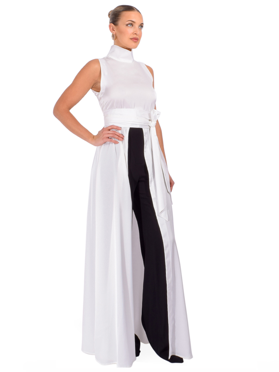Alberto Audenino Nova Gilet Top with Sash Belt in White Side View 