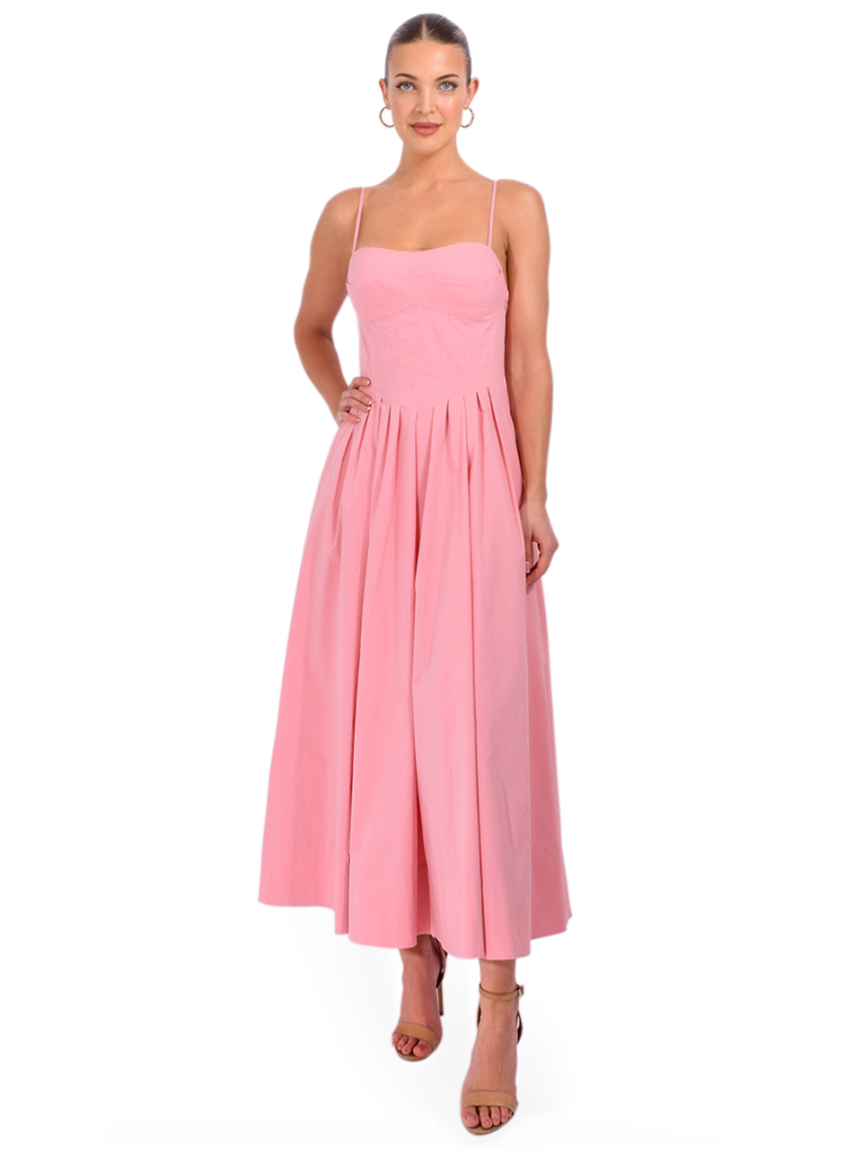 SIMKHAI Kittiya Cotton Midi Dress in Dusty Rose Front View 2