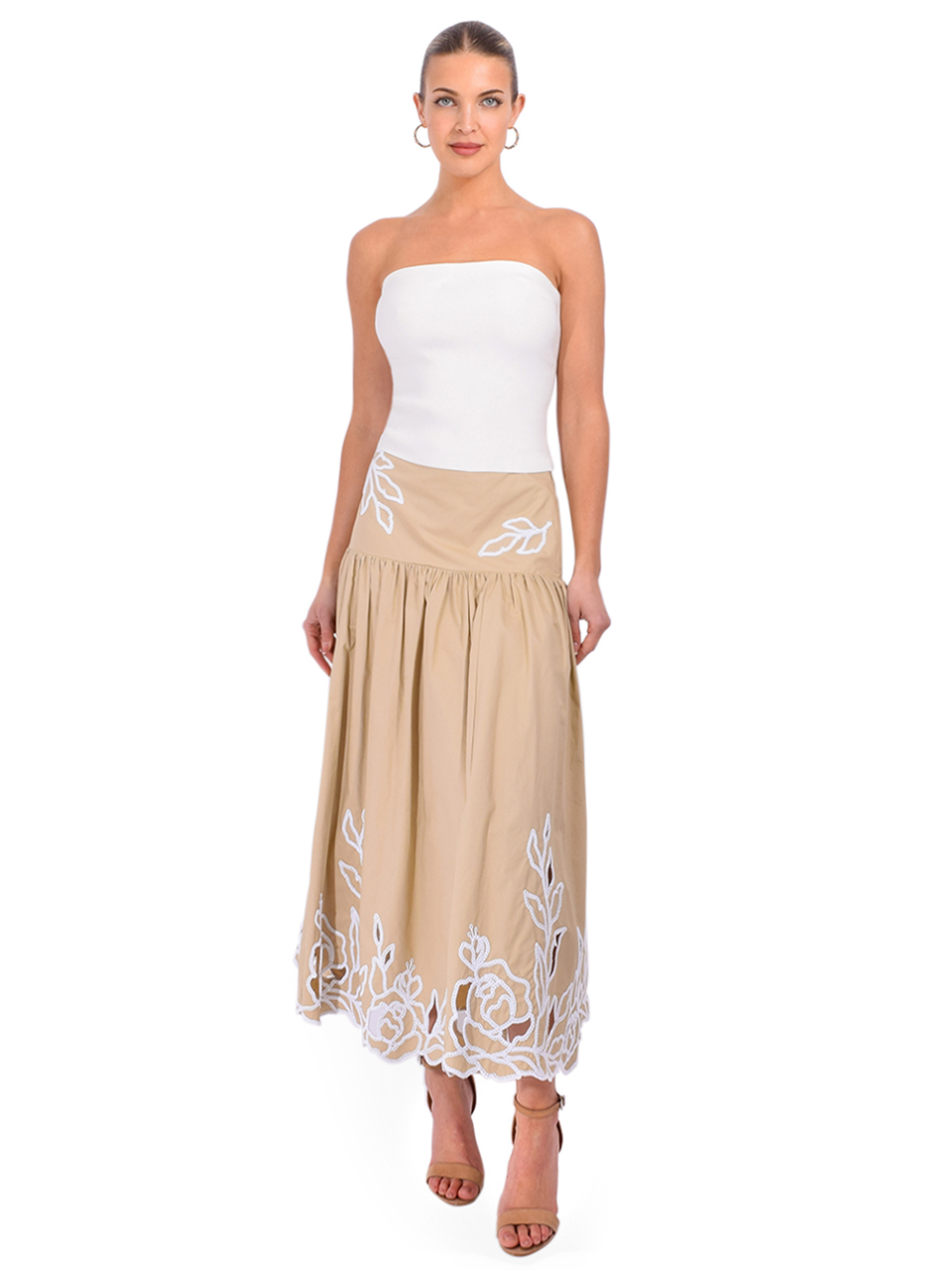 SIMKHAI Nicole Strapless Compact Knit Top in White Full Outfit 