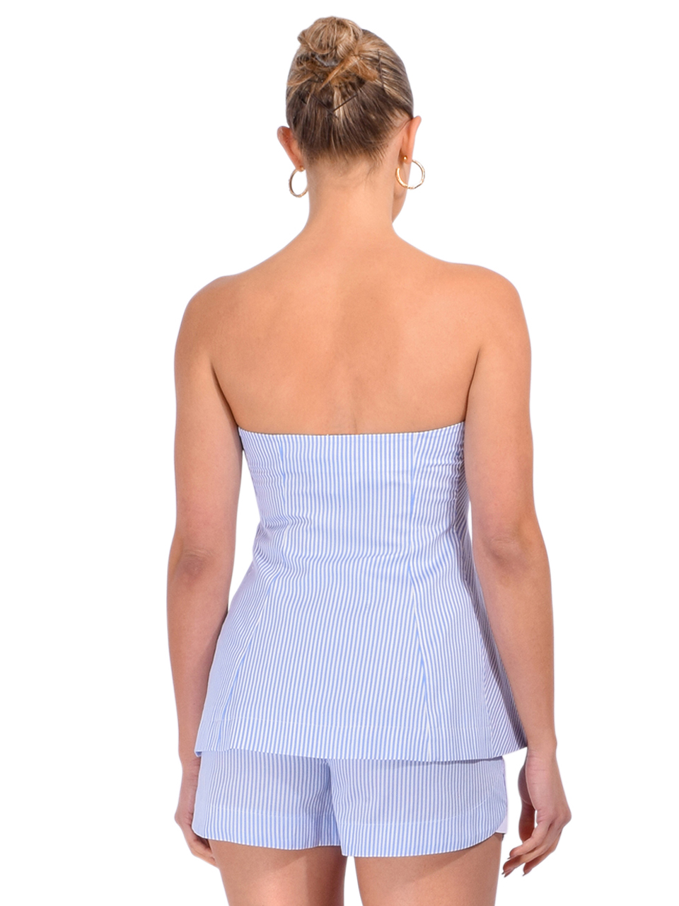 SIMKHAI Vivvy Cotton Top in Blue Stripe Back View 

