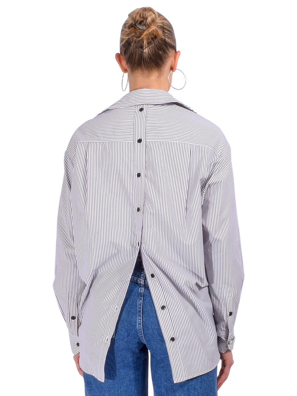Essentiel Antwerp Hapricorn Sequin-Embroidered Shirt in Black and White Back View 