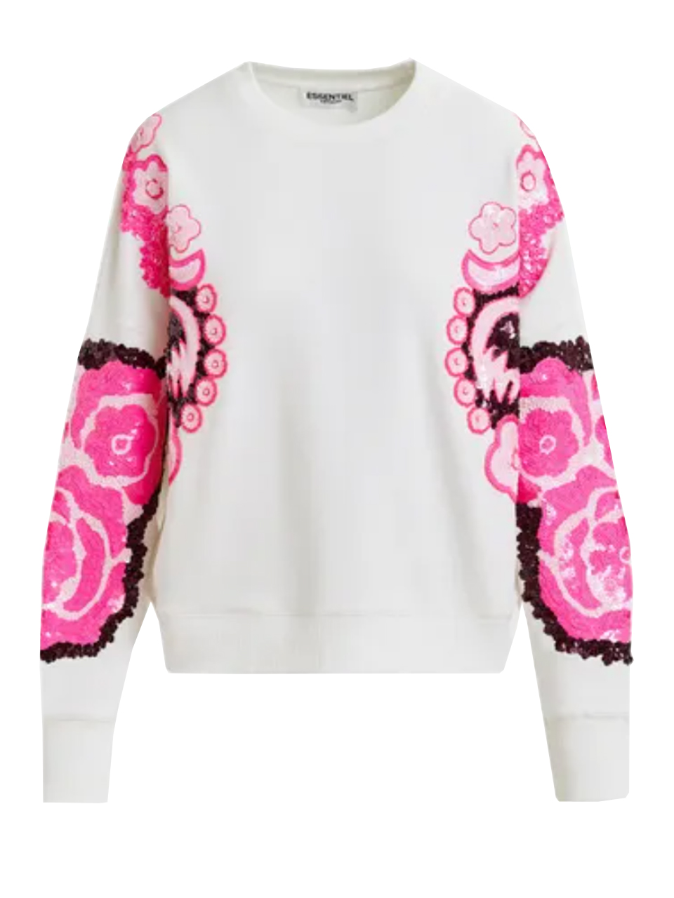 Essentiel Antwerp Hecrazy Cotton Embroidered Sweatshirt in White and Pink Product Shot 

