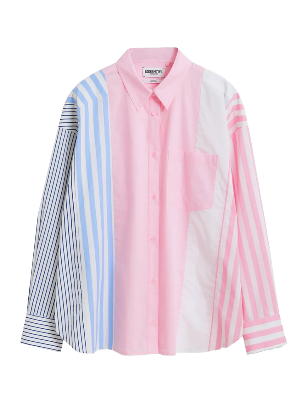 Essentiel Antwerp Hemix Striped Shirt in Pink and White Product Shot 