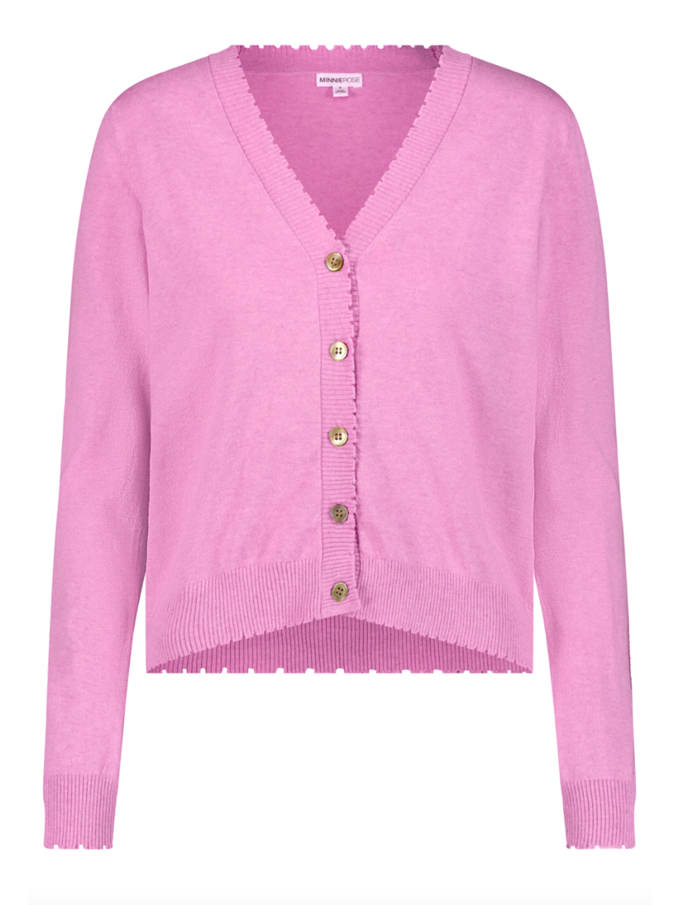 Minnie Rose Cotton Cashmere Frayed Cardigan in Raspberry Product Shot 