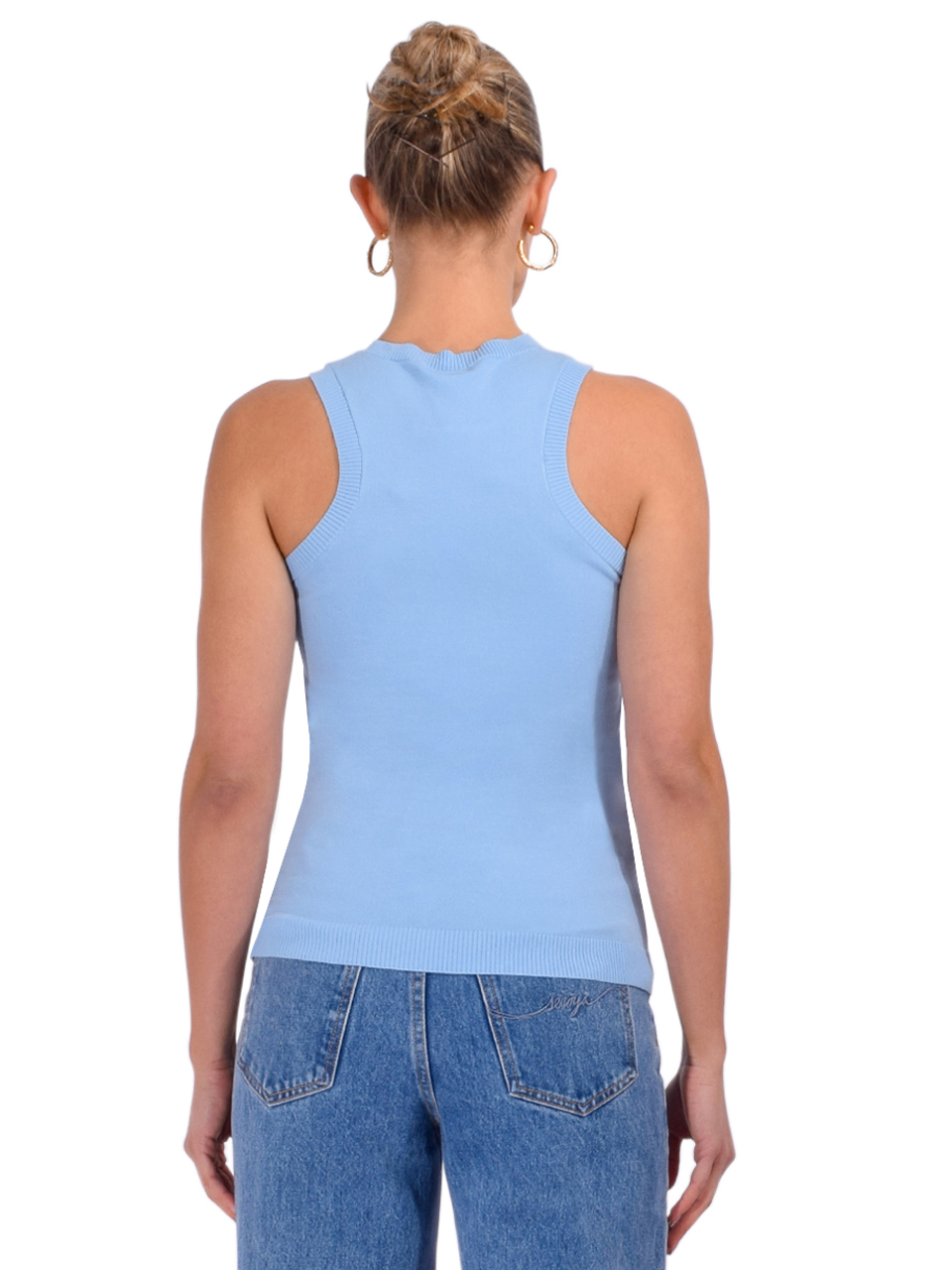 Minnie Rose Cameo Viscose Crew Tank in Blue Back View 