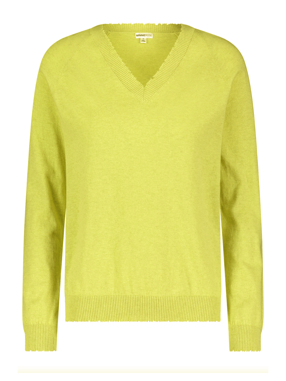Minnie Rose Cotton Cashmere Frayed Edge V in Green Product Shot 