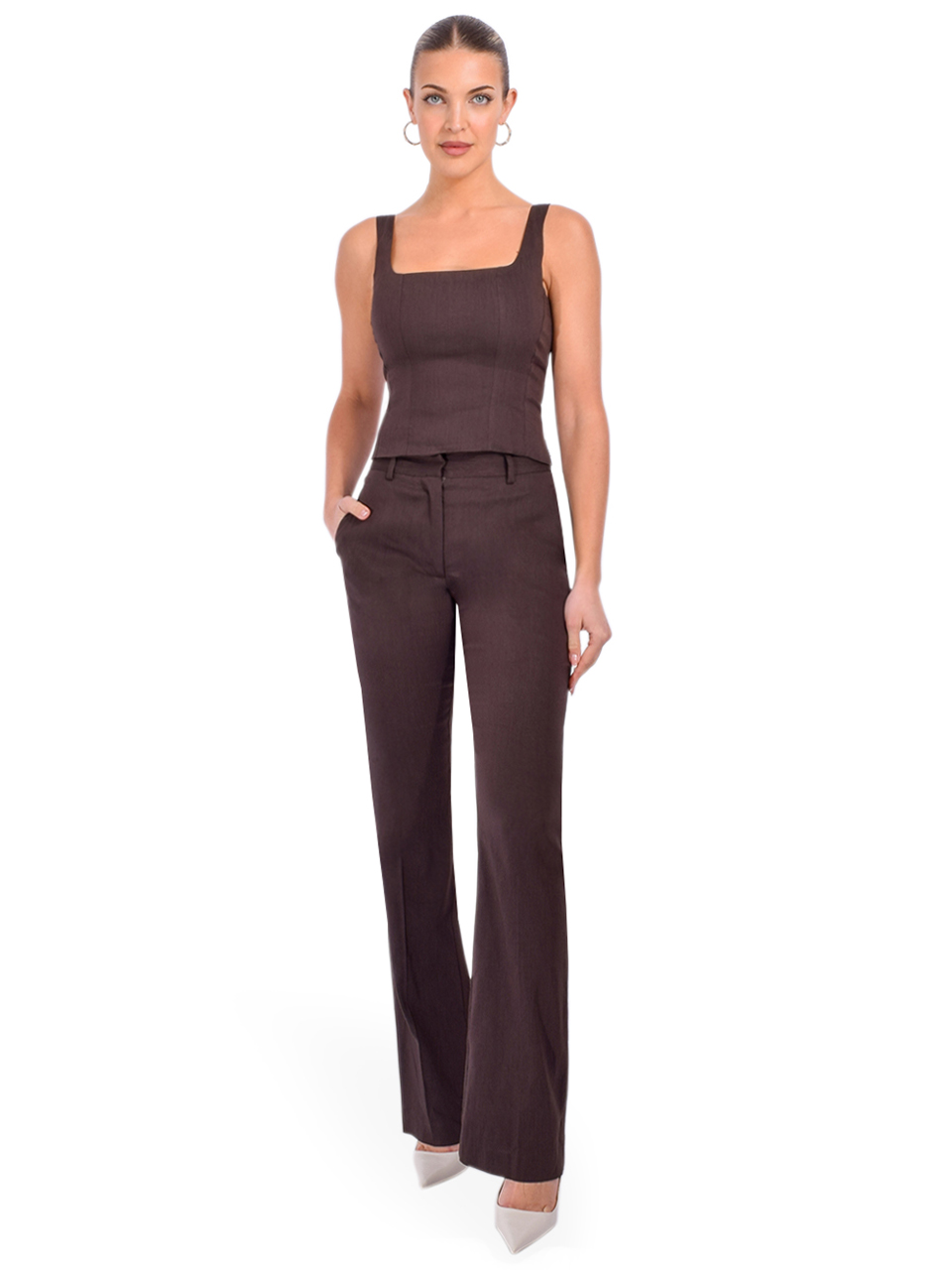 Ottod'Ame Cotton Corset Top in Chocolate Full Outfit 