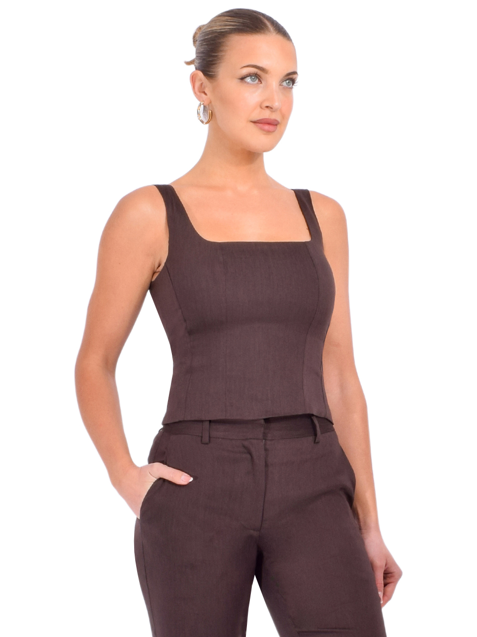 Ottod'Ame Cotton Corset Top in Chocolate Side View 