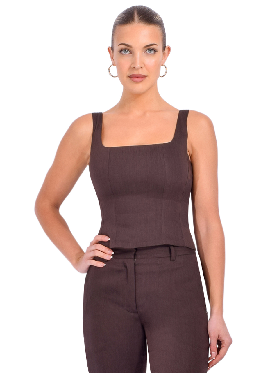 Ottod'Ame Cotton Corset Top in Chocolate Front View 