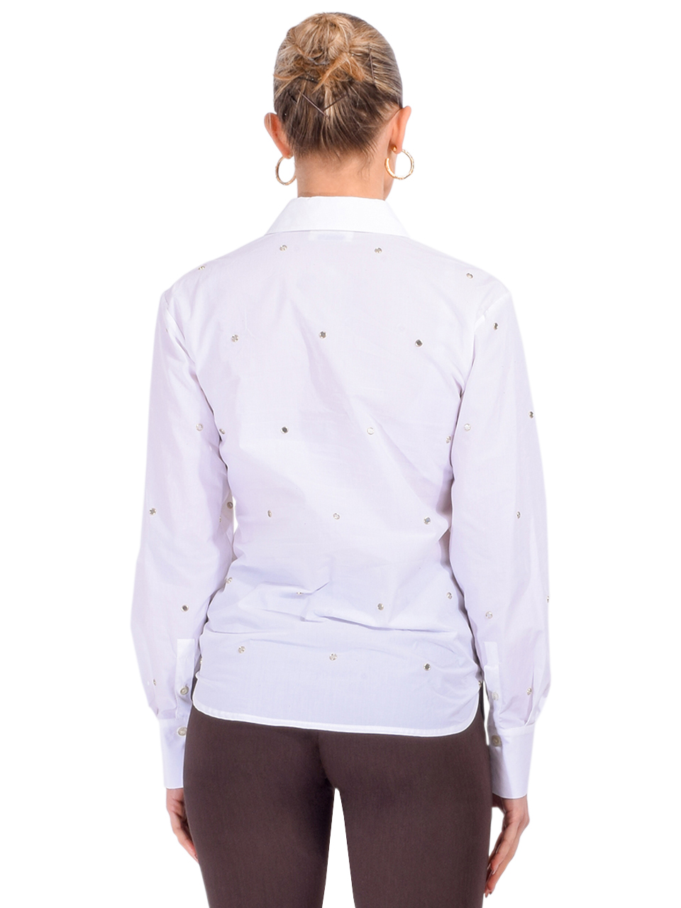Ottod'Ame Embellished Button Down Shirt in White Back View 