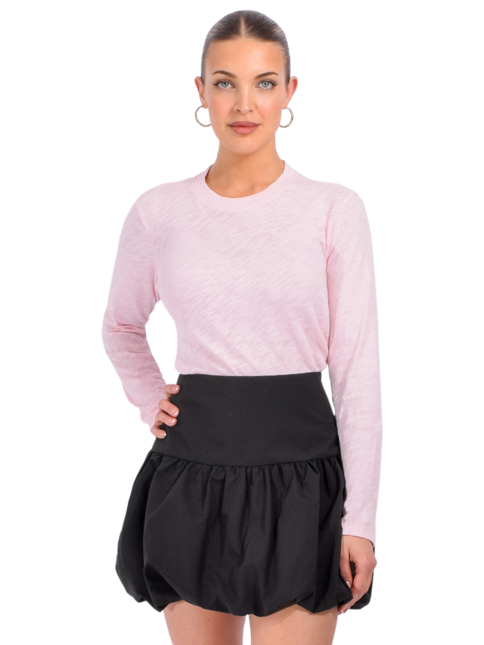Slub Jersey Long Sleeve Crop Tee in Pink Camilla