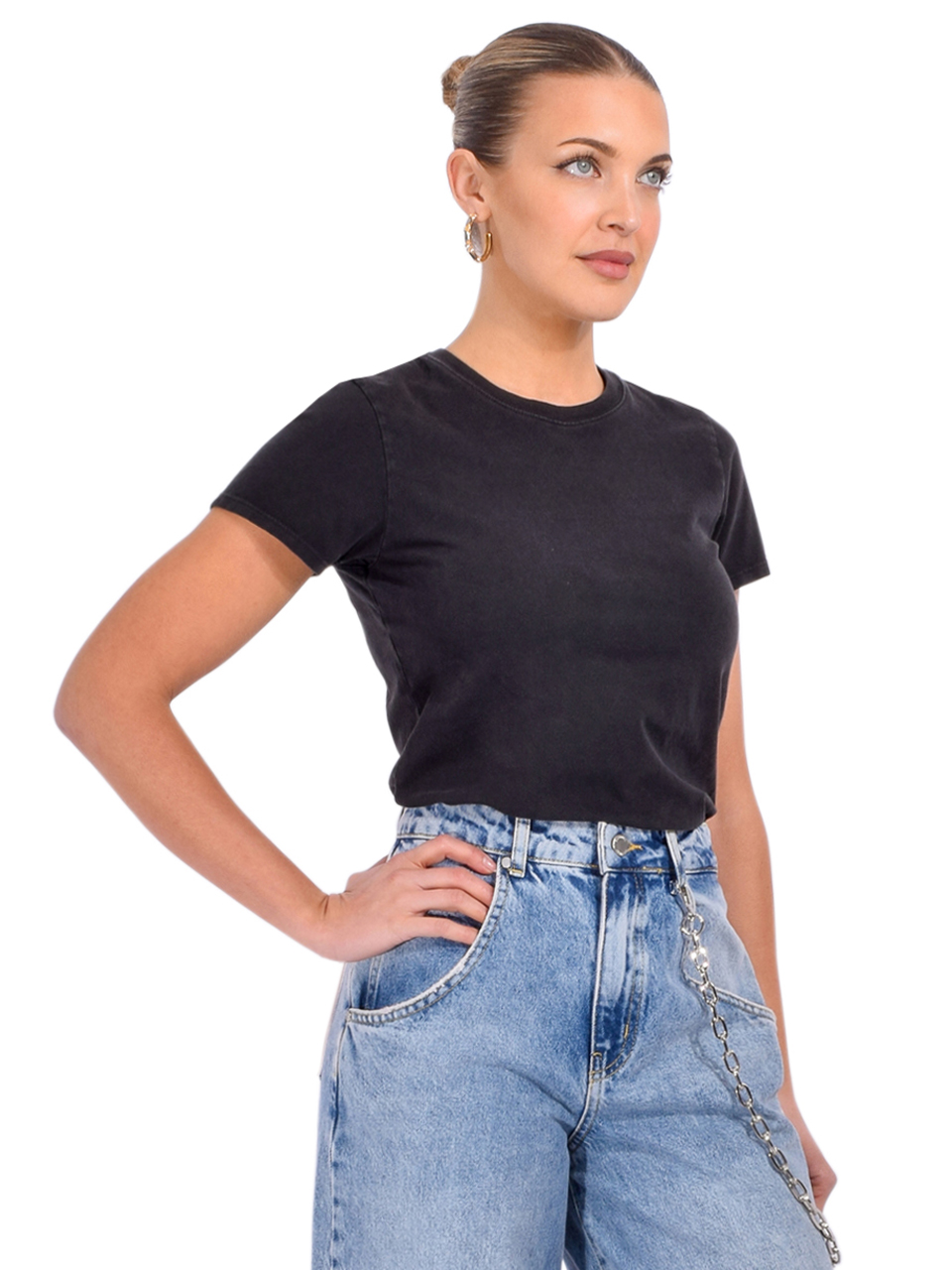 ATM Heavyweight Jersey Short Sleeve Crew Neck Tee in Black Side View 