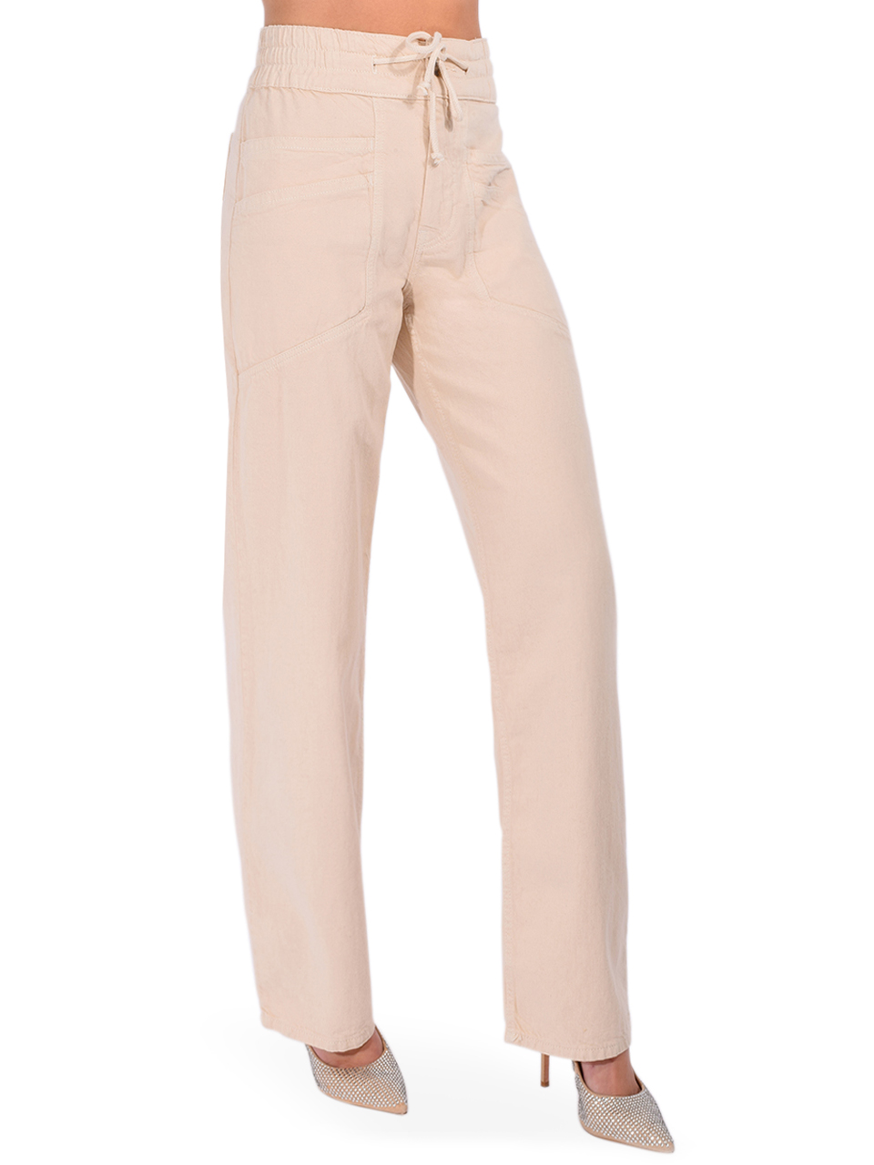 BA&SH Fima Loose Straight-Leg Pants in Ecru Side View 
