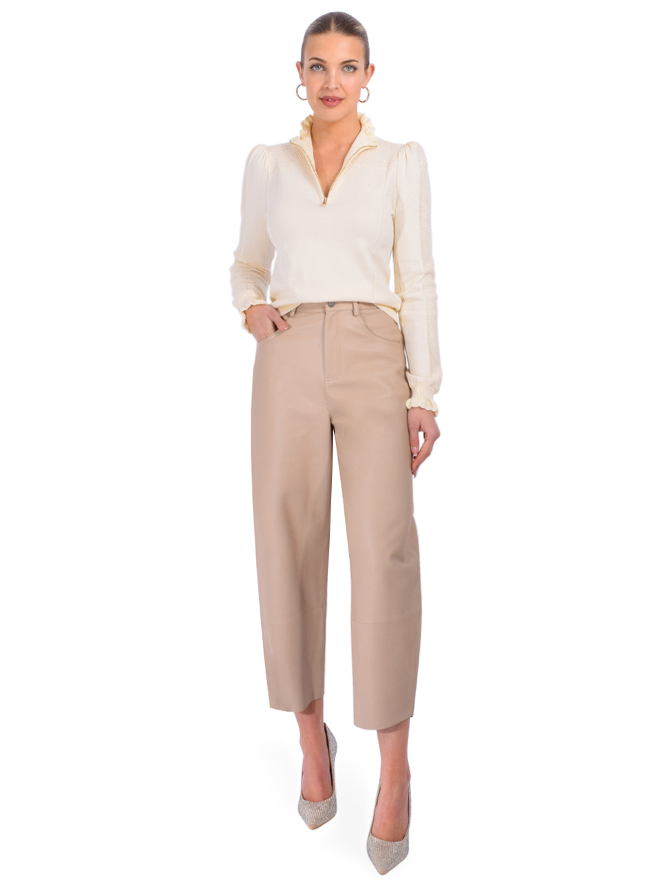 BA&SH Suzanne Long-Sleeve Sweater in Ecru Full Outfit 