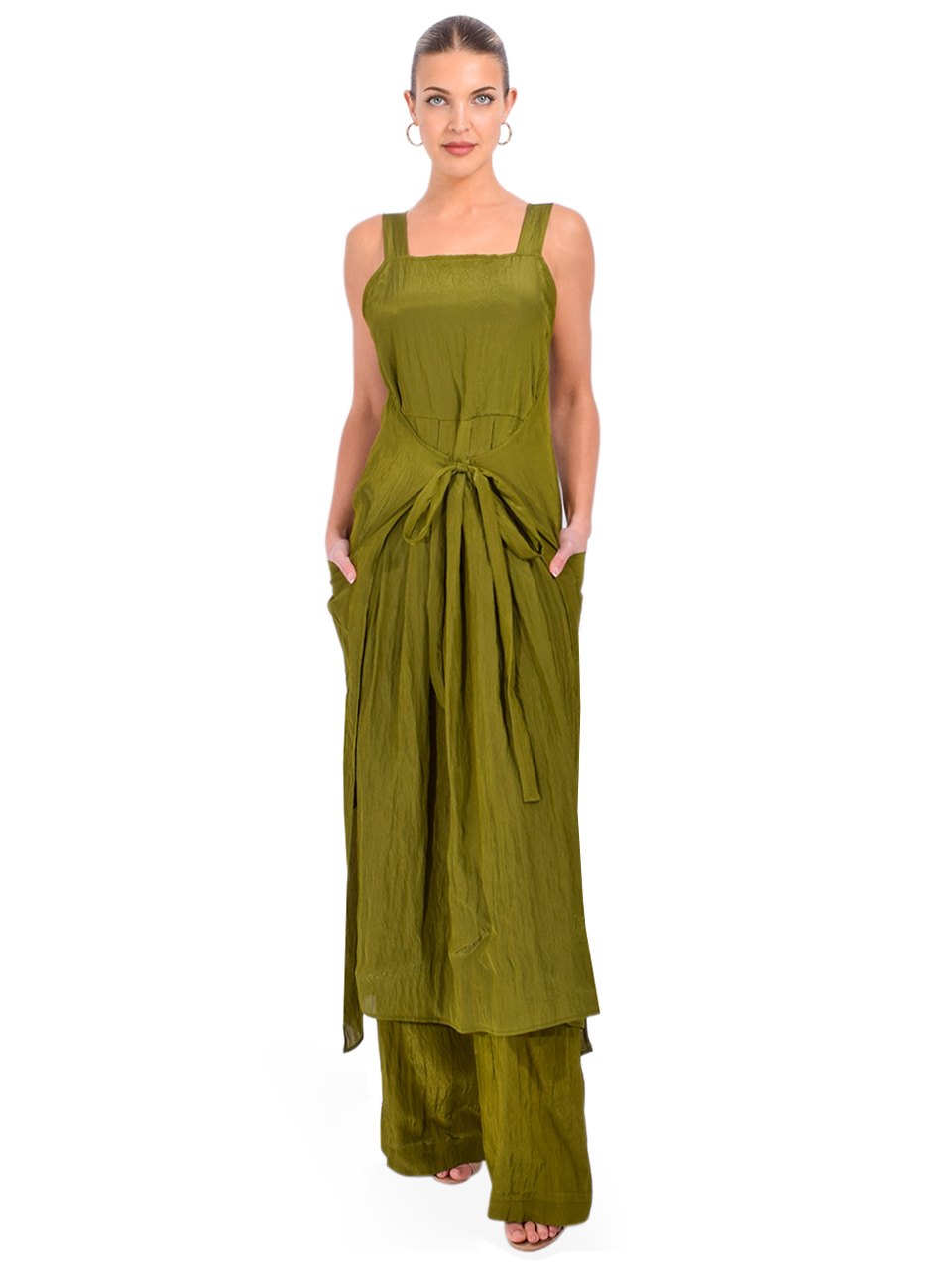 PIER ANTONIO GASPARI Friosse Wet Look Trouser in Green Full Outfit 