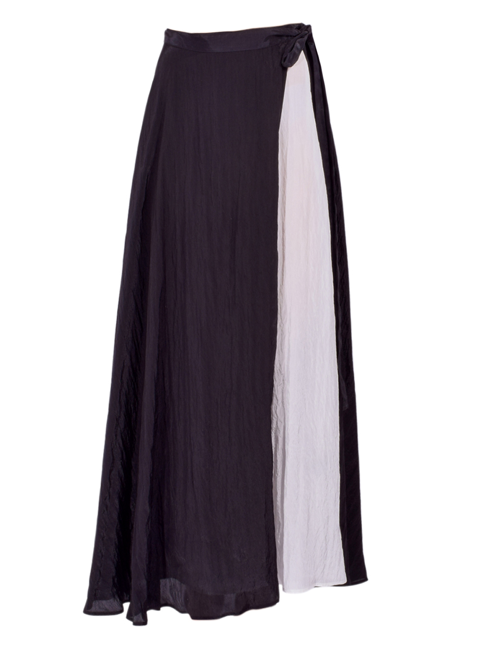 PIER ANTONIO GASPARI Two Toned Froisse Wet Wrap Skirt in Black/ White Product Shot 