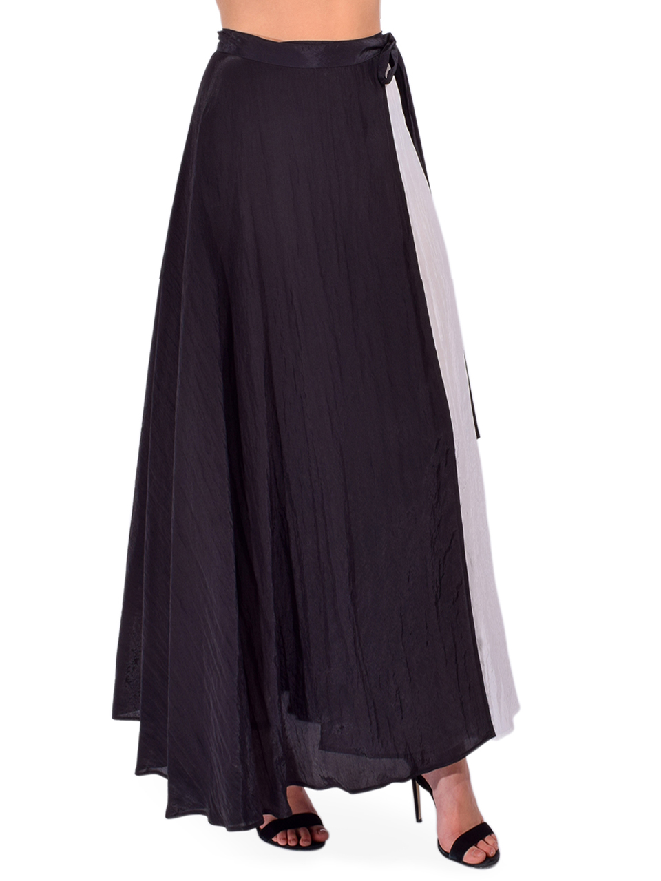 PIER ANTONIO GASPARI Two Toned Froisse Wet Wrap Skirt in Black/ White Side View 