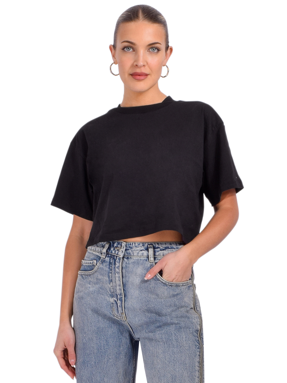 CHRLDR Blair Crop Tee in Black Front View 
