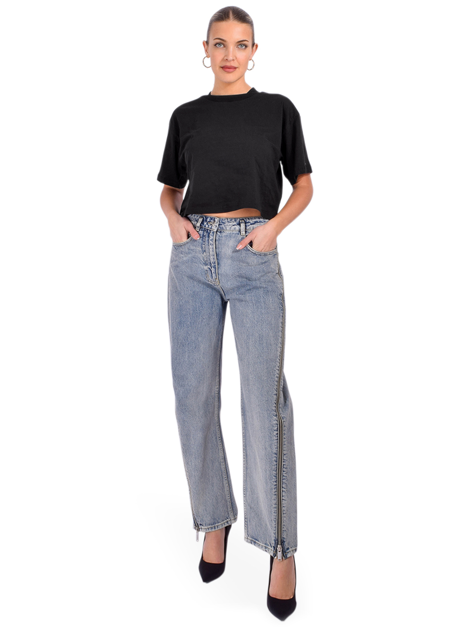 CHRLDR Blair Crop Tee in Black Full Outfit 

