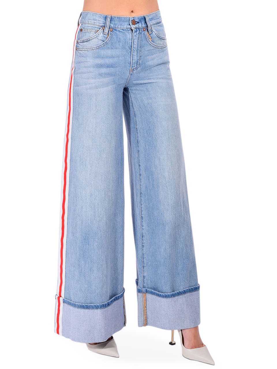 ALICE + OLIVIA Wallie Cuff Jean in Gemma Light Blue Side View 