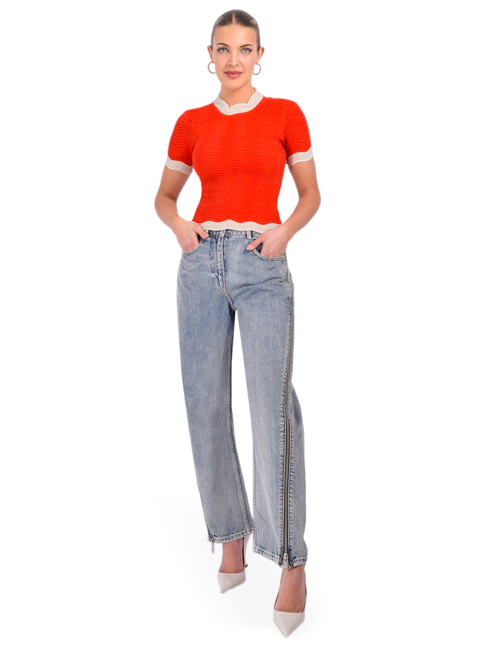 Retrofête Iyla Knit Top in Metallic Geranium Full Outfit 