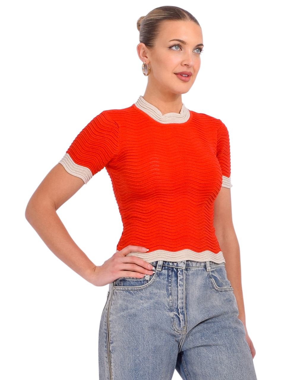Retrofête Iyla Knit Top in Metallic Geranium Side View 