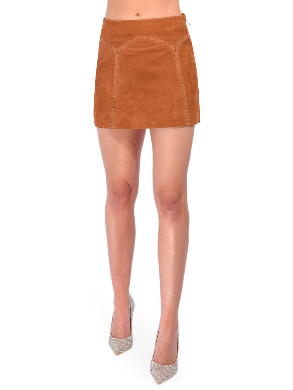 Retrofête Juana Suede Skirt in Cognac Front View 