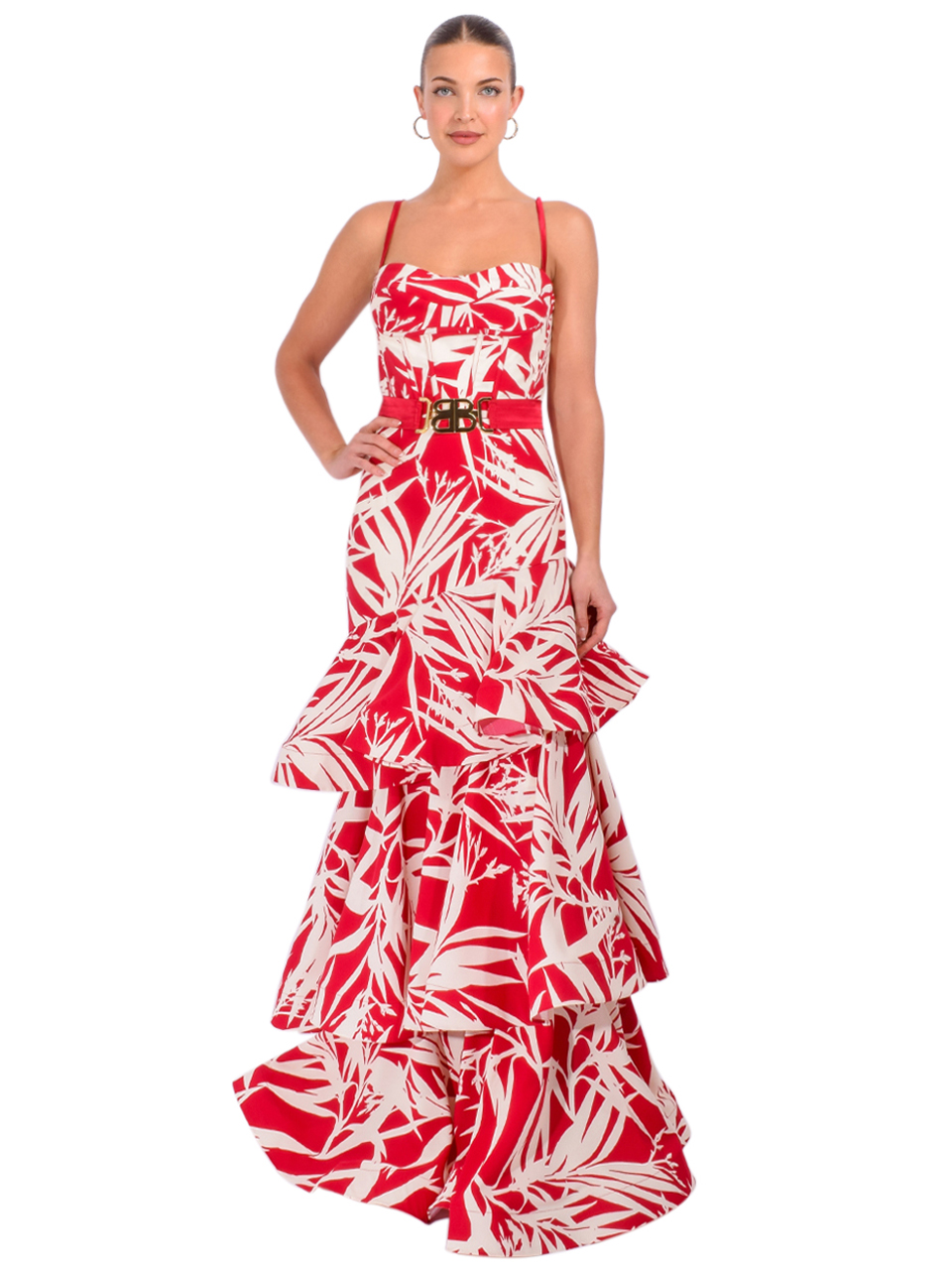 BRONX AND BANCO Sylvie Armonia Maxi Dress in Red Multi Front View 1