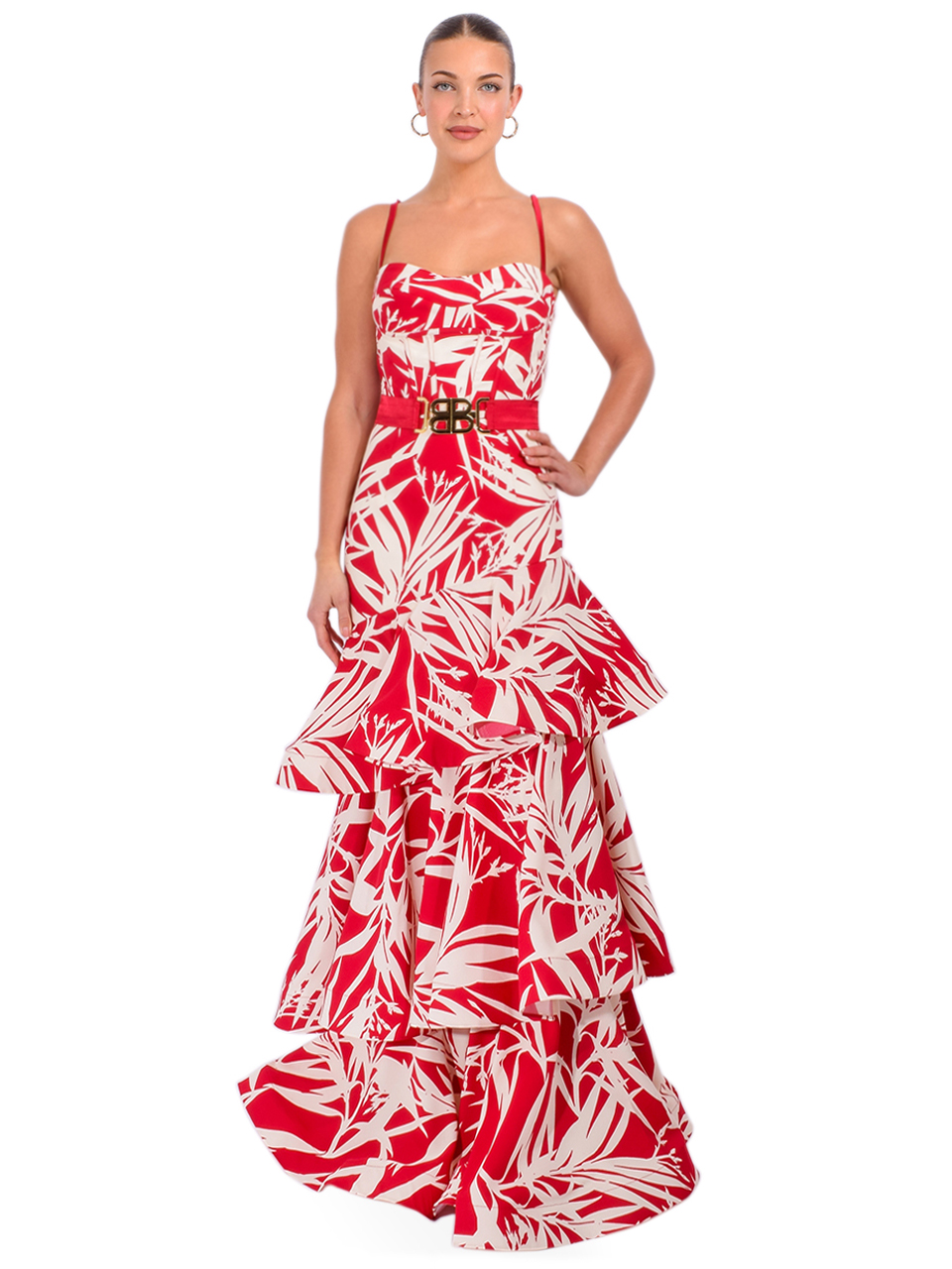 BRONX AND BANCO Sylvie Armonia Maxi Dress in Red Multi Front View 2