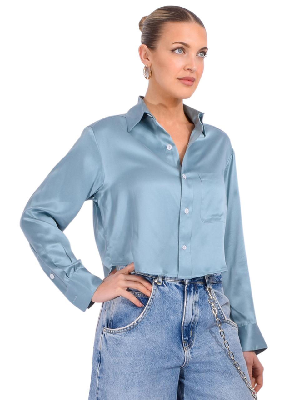 CISSA The Belle Sueded Silk Shirt in Ether Side View 