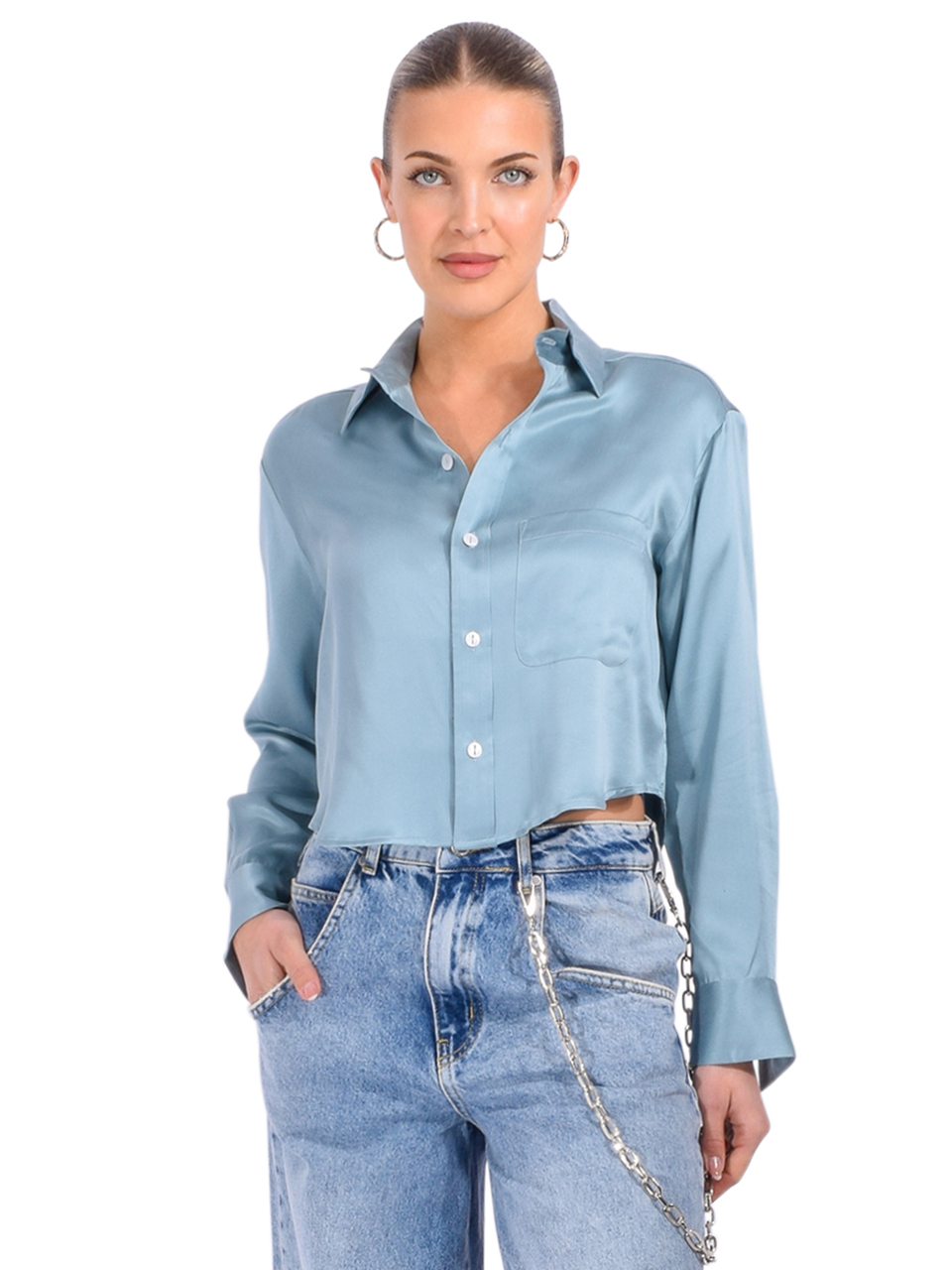 CISSA The Belle Sueded Silk Shirt in Ether Front View 