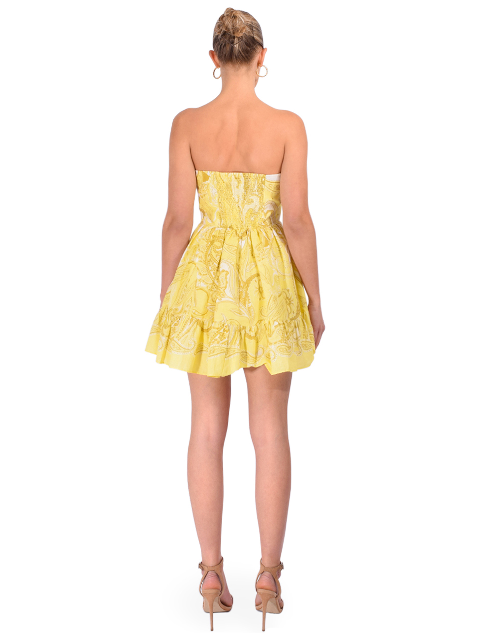 Hemant & Nandita Fiza Strapless Short Dress in Light Yellow Back View 
