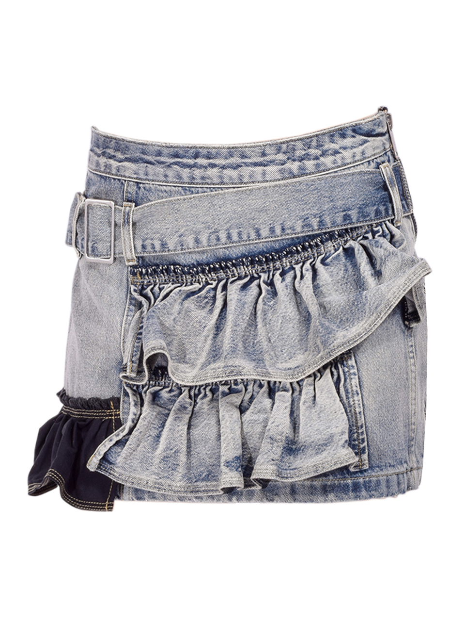 3.1 Phillip Lim Ruffle Denim Mini Skirt in Washed Indigo Product Shot 