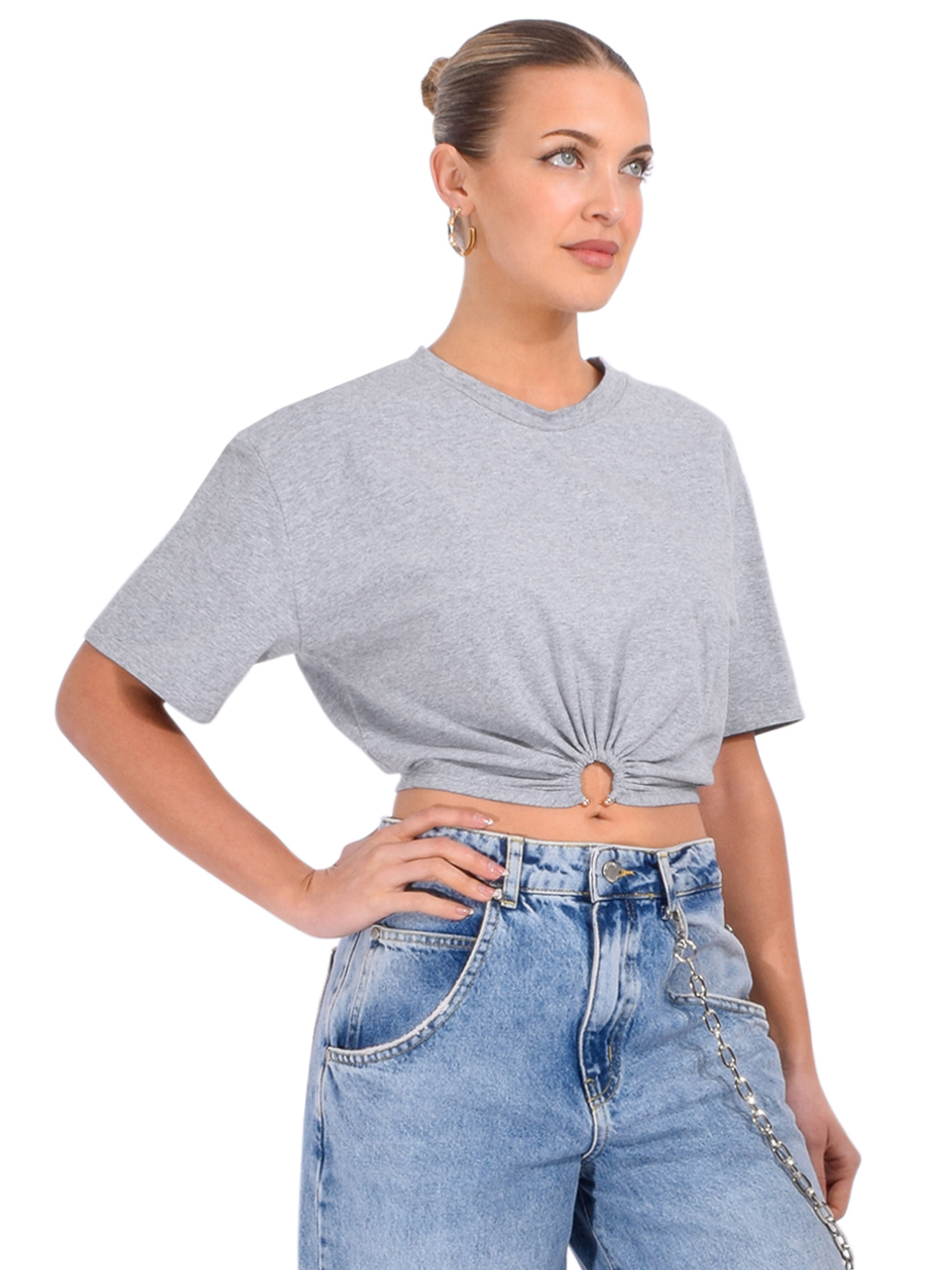 LE SUPERBE Trancas Tee in Heather Gray Side View 